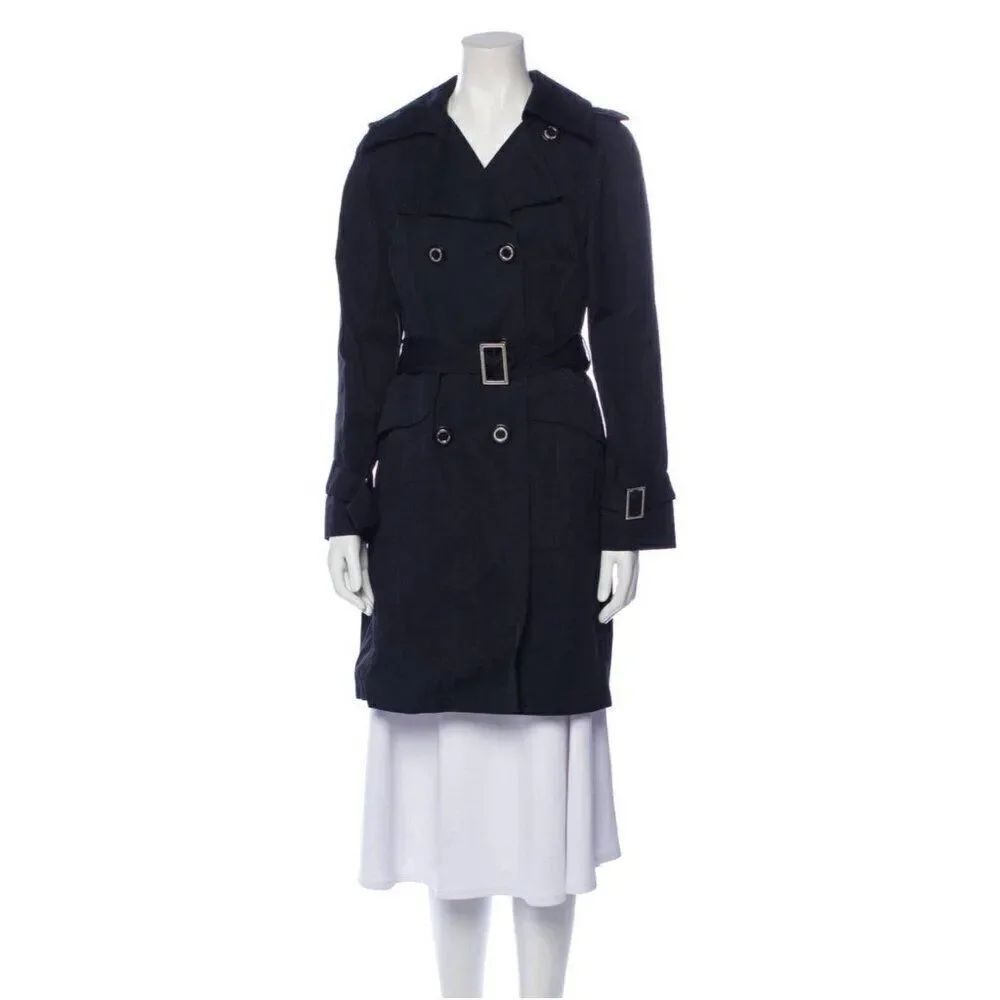 Michael Kors Womens Authentic Solid Black Long Sleeve Trench Coat Jacket Xs